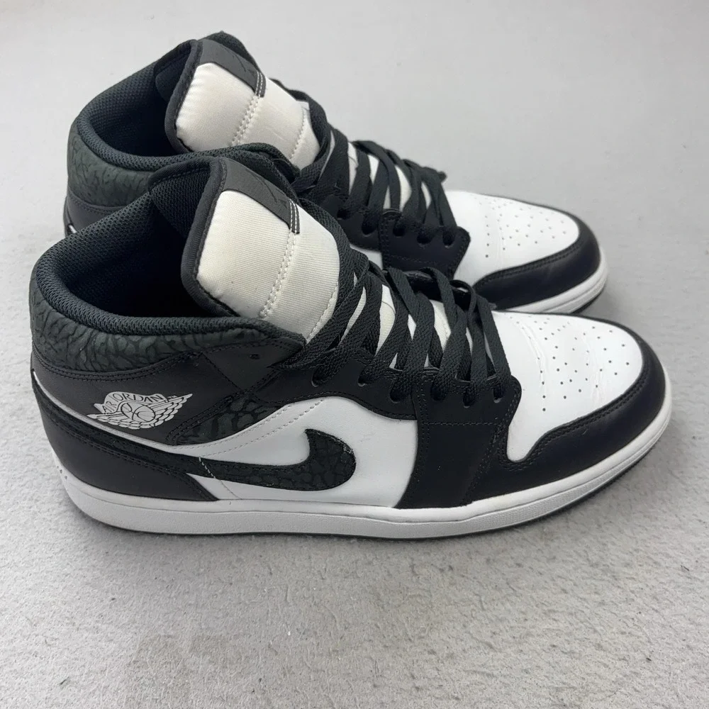 Jordan 1 Mid Shoes Mens Size 12 Black Panda Elephant Print Sneakers FB9911-001
